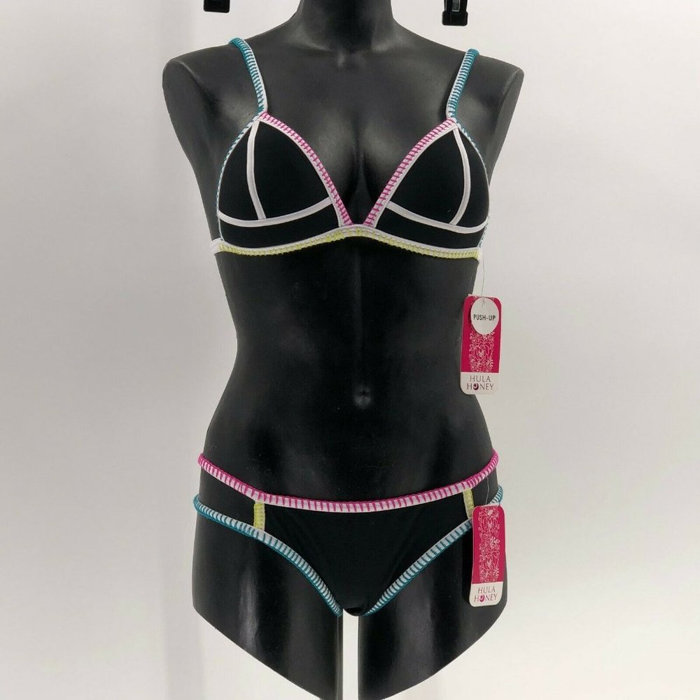 3 FOR $30 - Hula Honey 2 piece pushup swimsuit black M NWT